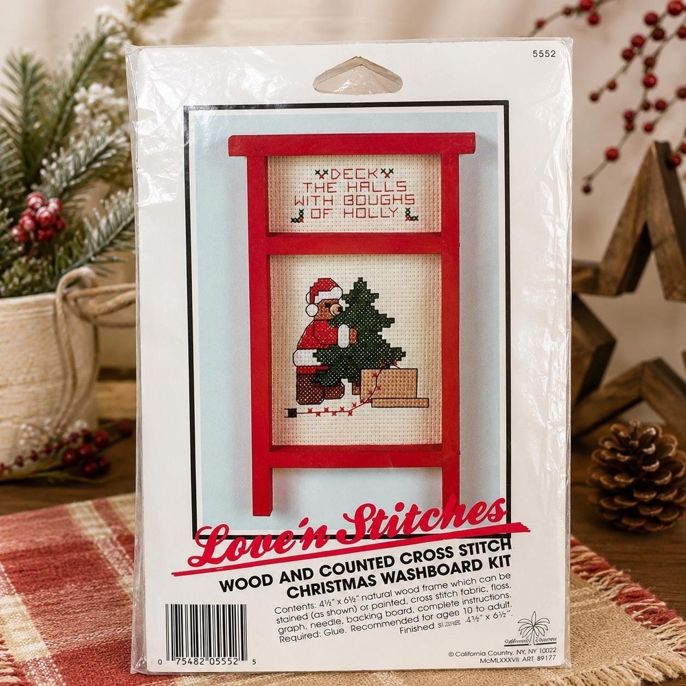 VTG Love'n Stitches Christmas Washboard Cross Stitch Kit Sealed NOS Santa